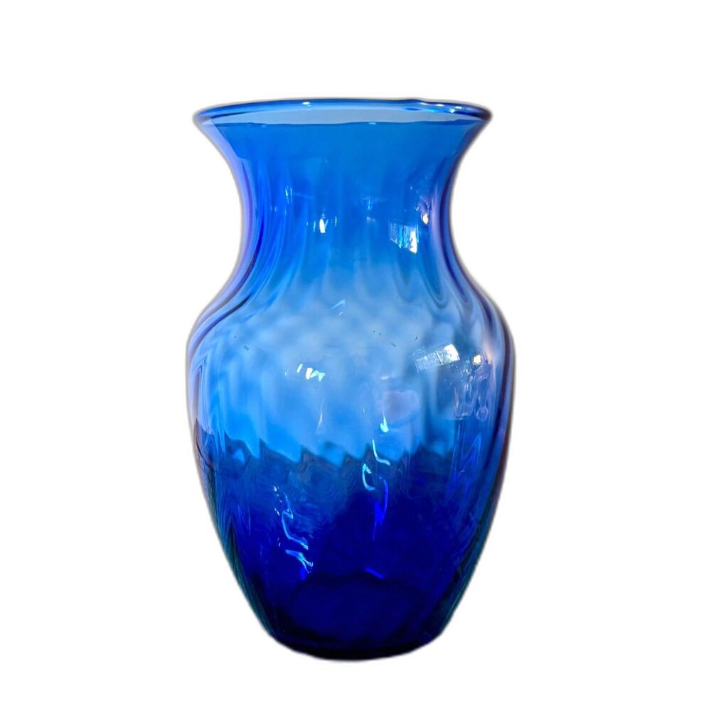 VTG Cobalt Blue Art Glass Vase Hand Blown Style Modern Glass Vase Coastal Decor